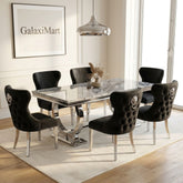 Ariana Grey 180cm Marble Dining Set — Valentino Velvet Chairs