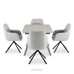 Cambridge Sintered Stone Extendable Dining Table Beige with Carpi Grey Swivel Dining Chairs | GalaxiMart