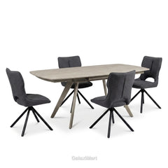 Cambridge Sintered Stone Extendable Dining Table Beige with Constance Grey Swivel Dining Chairs | GalaxiMart