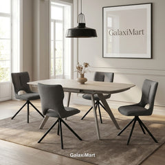 Cambridge Sintered Stone Extendable Dining Table Beige with Constance Grey Swivel Dining Chairs | GalaxiMart