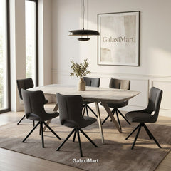 Cambridge Sintered Stone Extendable Dining Table Beige with Constance Grey Swivel Dining Chairs | GalaxiMart