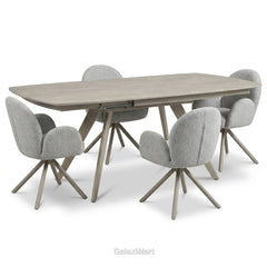 Cambridge Sintered Stone Extendable Dining Table Beige with Gstaad Grey Bouclé Dining Chairs | GalaxiMart