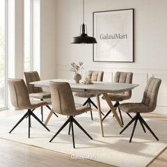 Cambridge Sintered Stone Extendable Dining Table Beige with Luna Fabric Dining Chairs | GalaxiMart