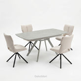 Cambridge Sintered Stone Extendable Dining Table Grey with Constance Beige 360° Swivel Dining Chairs | GalaxiMart