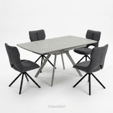 Cambridge Sintered Stone Extendable Dining Table Grey with Constance Grey 360° Swivel Dining Chairs | GalaxiMart