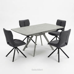 Cambridge Sintered Stone Extendable Dining Table Grey with Constance Grey 360° Swivel Dining Chairs | GalaxiMart