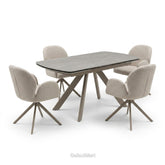 Cambridge Sintered Stone Extendable Dining Table Grey with Gstaad Beige Bouclé Dining Chairs | GalaxiMart