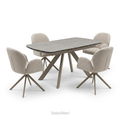 Cambridge Sintered Stone Extendable Dining Table Grey with Gstaad Beige Bouclé Dining Chairs | GalaxiMart