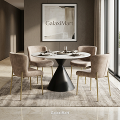 Casa 120cm Black & White Round Dining Table with Pietra Champagne Chairs