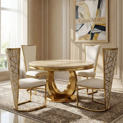 Chelsea 130cm Round Cream/Black with Gold Marble Table + 2/4 Vienna Gold Chairs