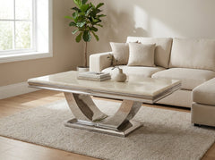 Ariel Cream Marble & Chrome Coffee Table