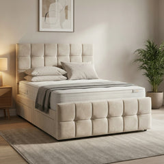 Cream Cube Divan Bed with Storage