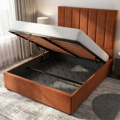 Burnt Orange Cubic Panel Ottoman Bed