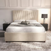 Cream Deco Panel Ottoman Bed with Gas-Lift Storage