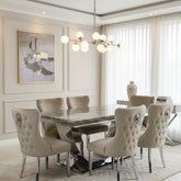 Arial Mixed Brown Marble Dining Table +London Button Back Lion Knocker Dining Chairs