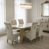 180cm Marble Ceramic Dining Table Set with Velvet Ring Knocker Chairs - 4, 6, 8 Seater Dining Set