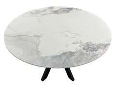 130cm Round White Marble Dining Set | 4 Cream PU Chairs