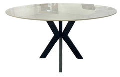 130cm Round White Marble Dining Set | 4 Grey Velvet & PU Leather Chairs