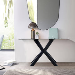Apollo Console Table | Ceramic & Glass Top | Starburst Iron Base | 135cm