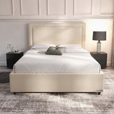 Cream Plain Ottoman Bed with Gas-Lift Storage