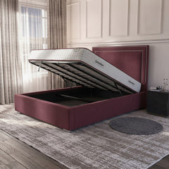 Claret Plain Ottoman Bed - Premium Gas-Lift Storage