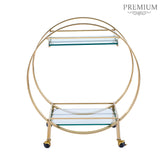 96cm Gold Metal and Clear Glass Drinks Trolley
