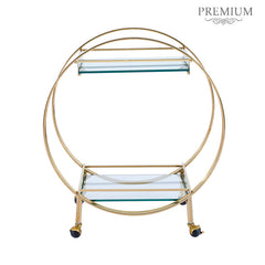 96cm Gold Metal and Clear Glass Drinks Trolley