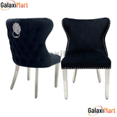 2 Valentino Lion Knocker Velvet Luxury Dining Chairs, Tufted button