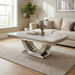Ariel White Marble & Chrome Coffee Table