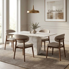 Bella Walnut & Light Taupe Chairs White Marble 150cm Dining Set