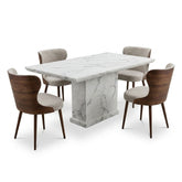 Bella Walnut & Light Taupe Chairs White Marble 150cm Dining Set
