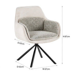 Carpi Beige Fabric Swivel Chairs White Marble 150cm Dining Set