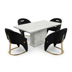 Carpi Black Velvet Chairs White Marble 150cm Dining Set