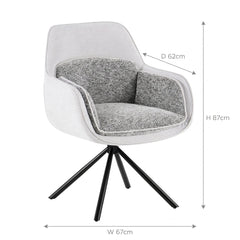 Carpi Grey Fabric Swivel Chairs White Marble 150cm Dining Set
