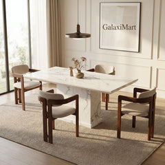 Clara Walnut Chairs White Marble 150cm Dining Set