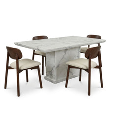 Clara Cream Chairs White Marble 150cm Dining Set