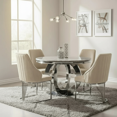 Chelsea 1.3m Round Marble Dining Table with Lasco Velvet Dining Chairs