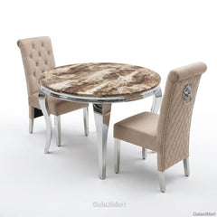 130cm Round Beige Dining Table Set with Mink Chairs