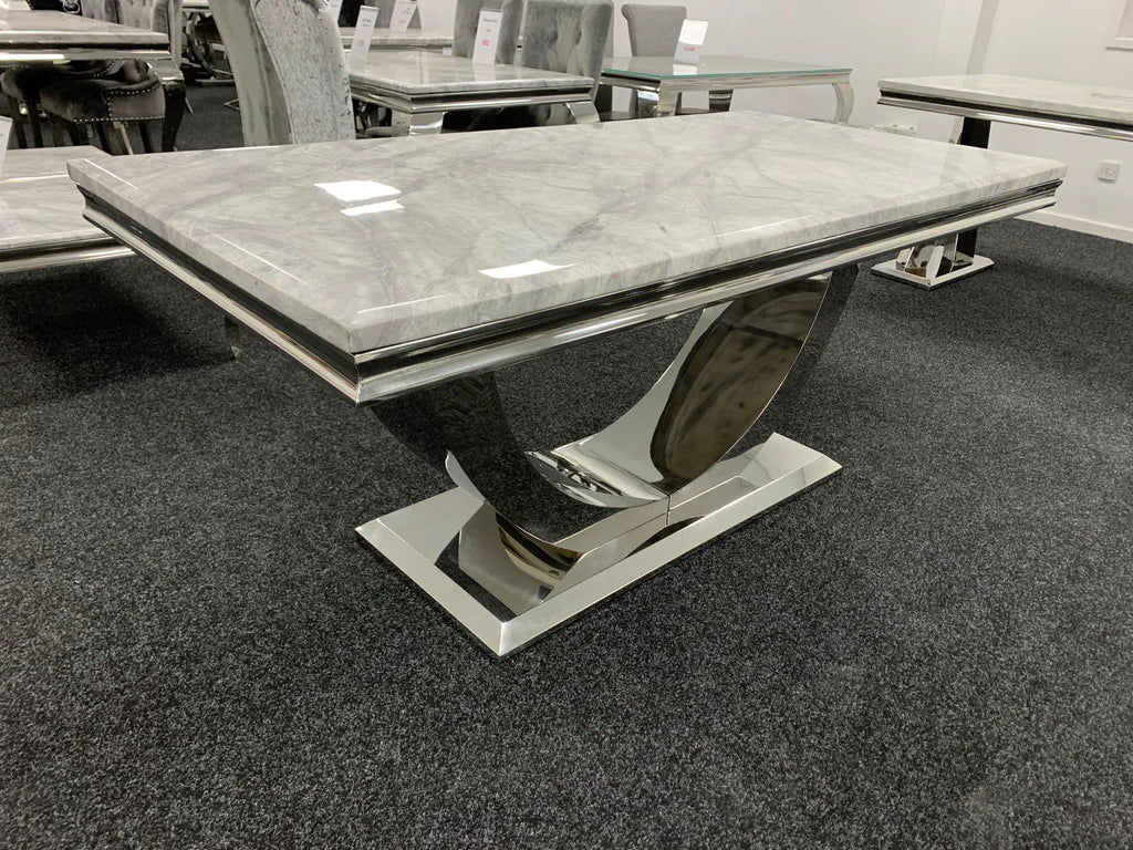 Ariel Marble & Chrome Dining Table – Modern Luxury Dining Table