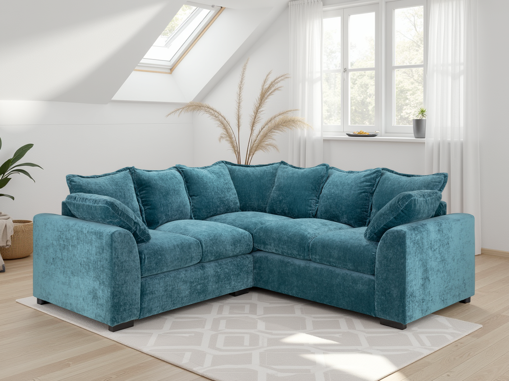Colbee Large Corner Sofa 5 Seater Fabric Teal/Natural/Grey Modern Lounge Sofa