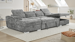 Alaya U-Shape Corner Sofa Bed in Grey | Luxury Fabric Sleeper
