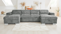 Alaya U-Shape Corner Sofa Bed in Grey | Luxury Fabric Sleeper