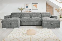 Alaya U-Shape Corner Sofa Bed in Grey | Luxury Fabric Sleeper