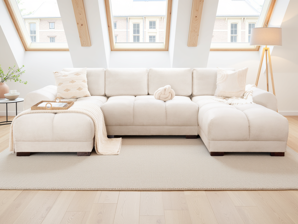 Azzuro Cream Velvet U-Shape Corner Sofa