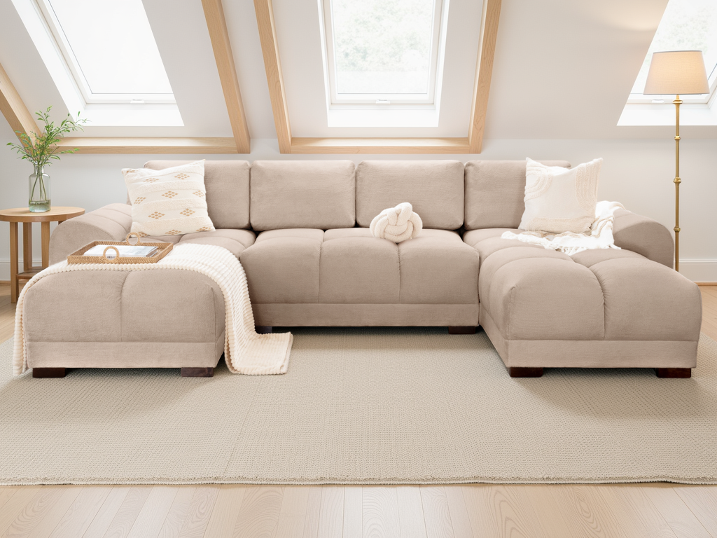 Azzuro Mocha Velvet U-Shape Corner Sofa