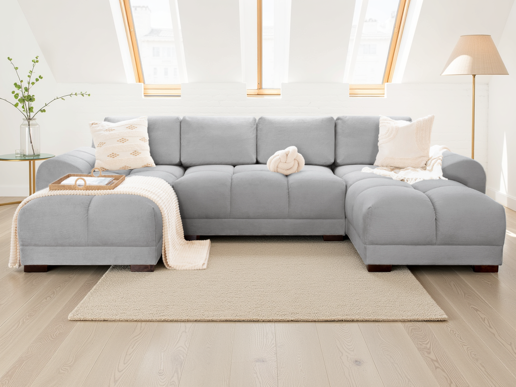 Azzuro Grey Velvet U-Shape Corner Sofa