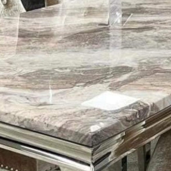Arianna 150/180/200cm Brown Marble Dining Table with Beige Velvet Dining Chairs – Luxury Dining Set