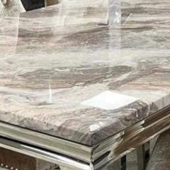 Arianna 150/180/200cm Brown Marble Dining Table with Beige Velvet Dining Chairs – Luxury Dining Set