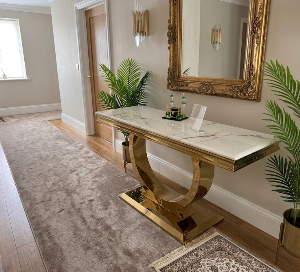 Arianna Luxury Marble Console Table - Gold Circular Base & Premium Finish