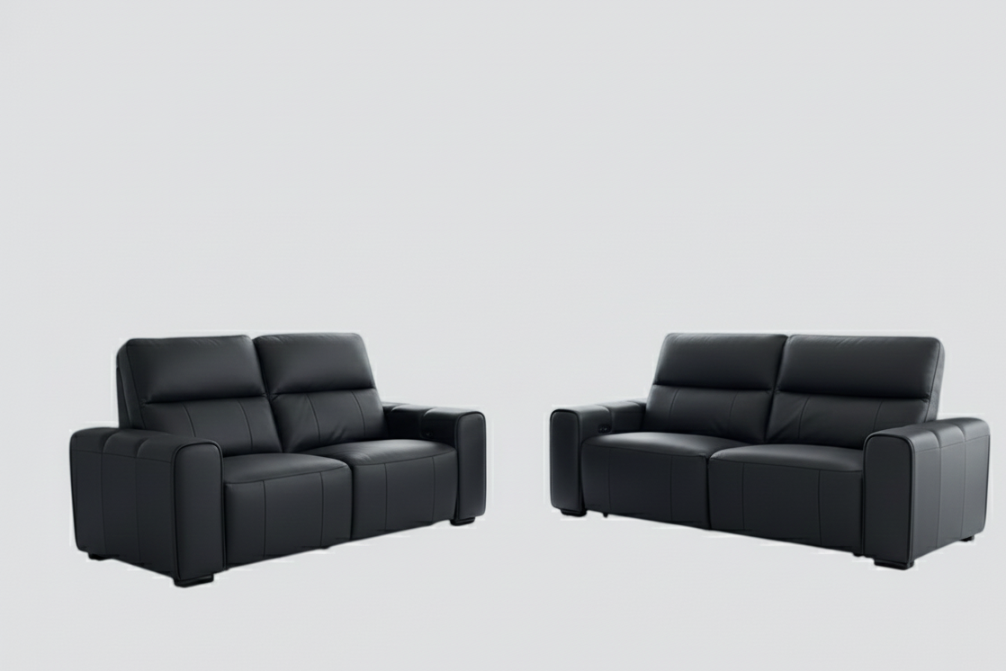 Bellagio Genuine Leather Electric Recliner Sofa Black 3+2 Set
